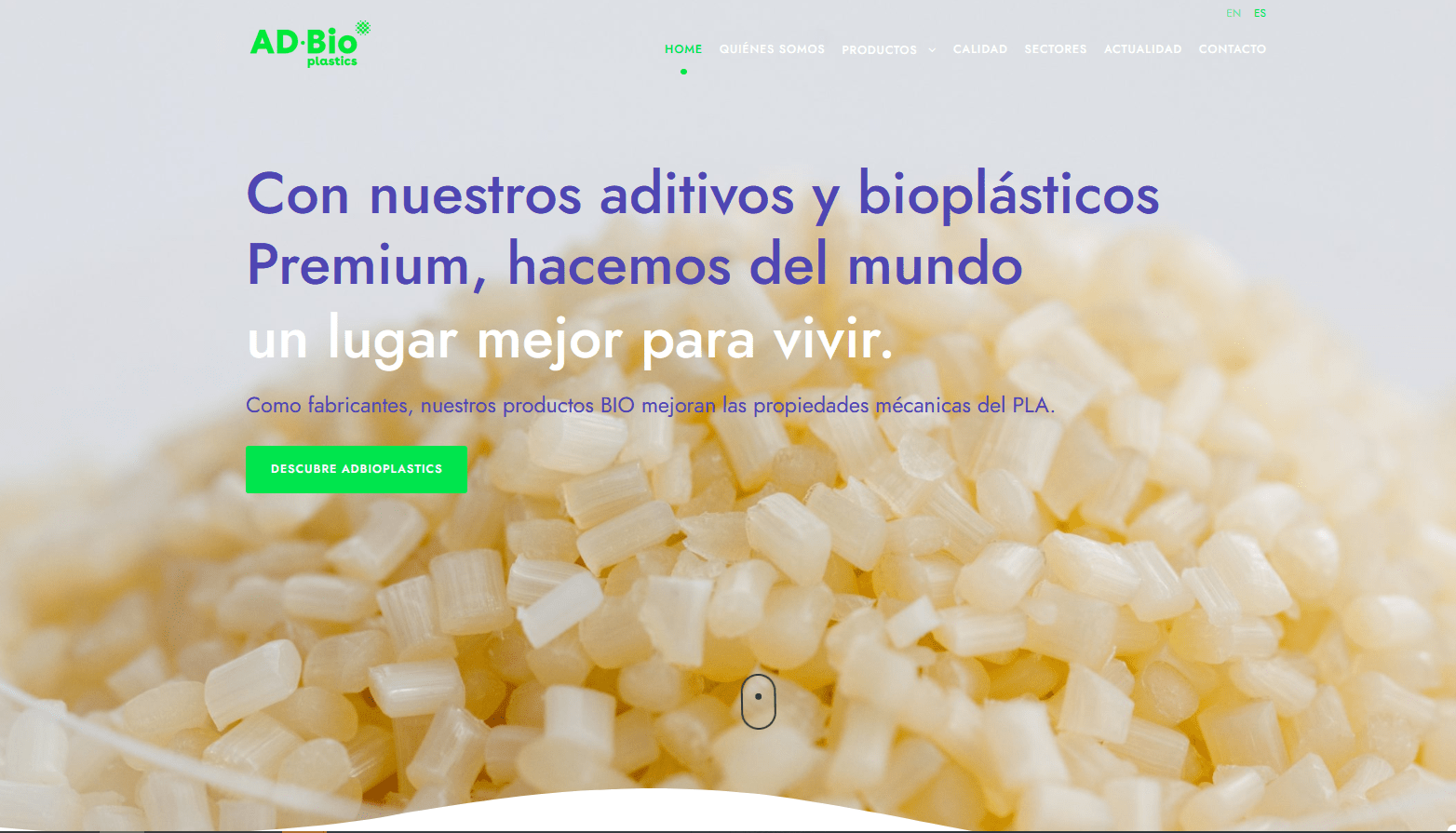 Captura de pantalla de la web de ADBioplastics.