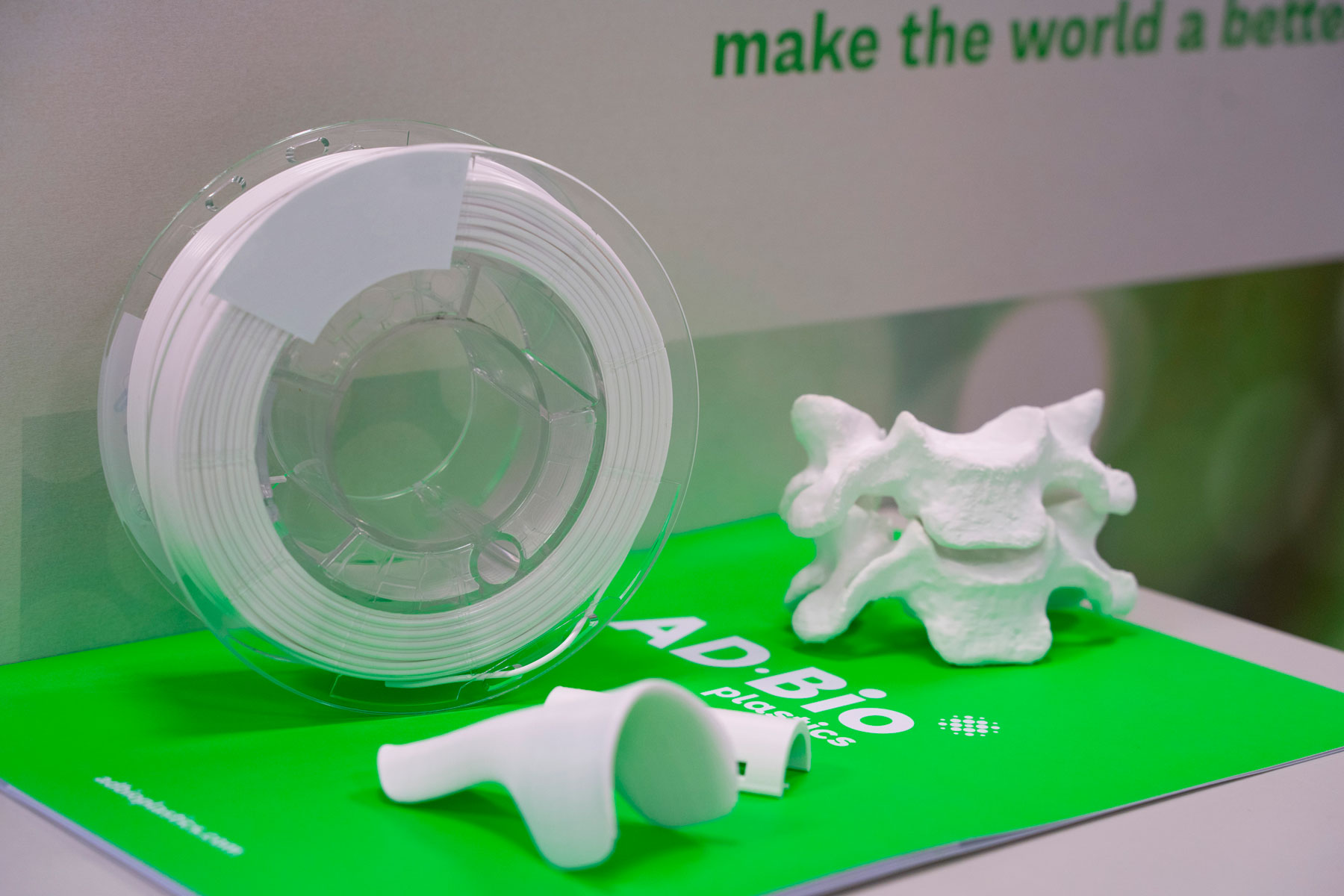 Products manufactured by ADBioplastics using 3D printing technology.
